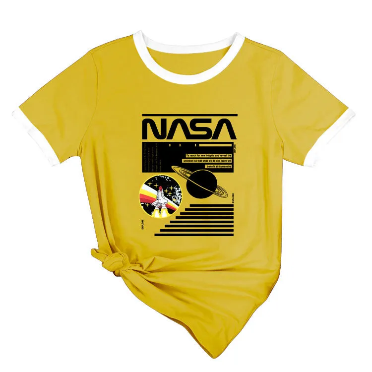 NASA Alphabet Fashion Ladies Loose Printed Short Sleeve T-Shirt