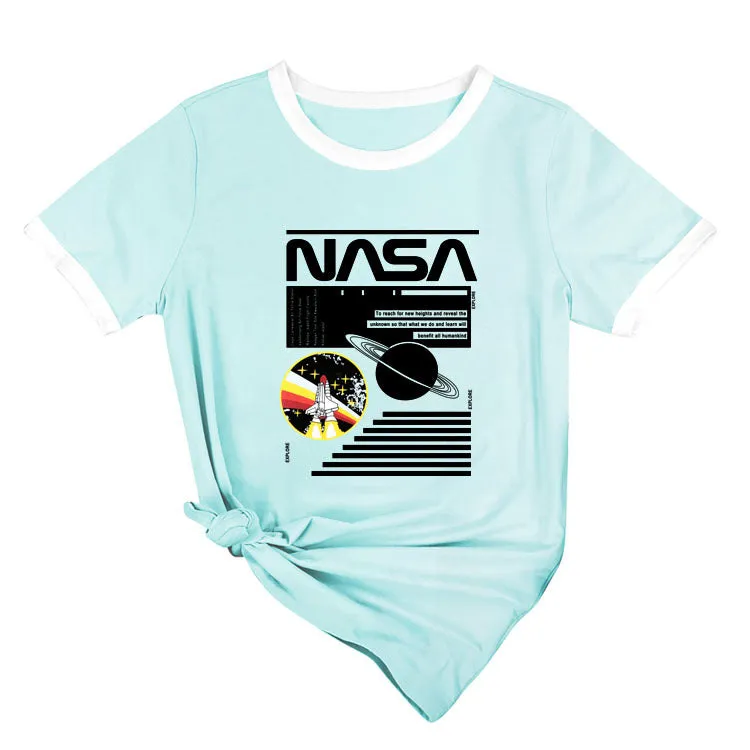 NASA Alphabet Fashion Ladies Loose Printed Short Sleeve T-Shirt