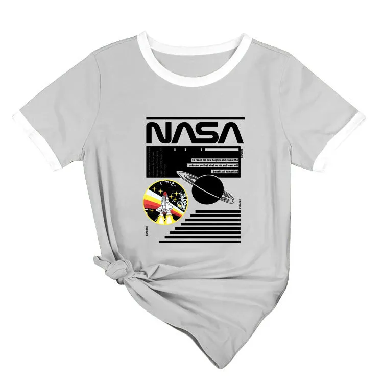 NASA Alphabet Fashion Ladies Loose Printed Short Sleeve T-Shirt