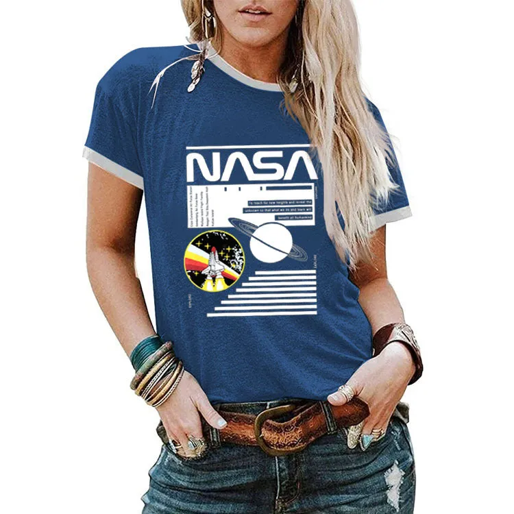 NASA Alphabet Fashion Ladies Loose Printed Short Sleeve T-Shirt