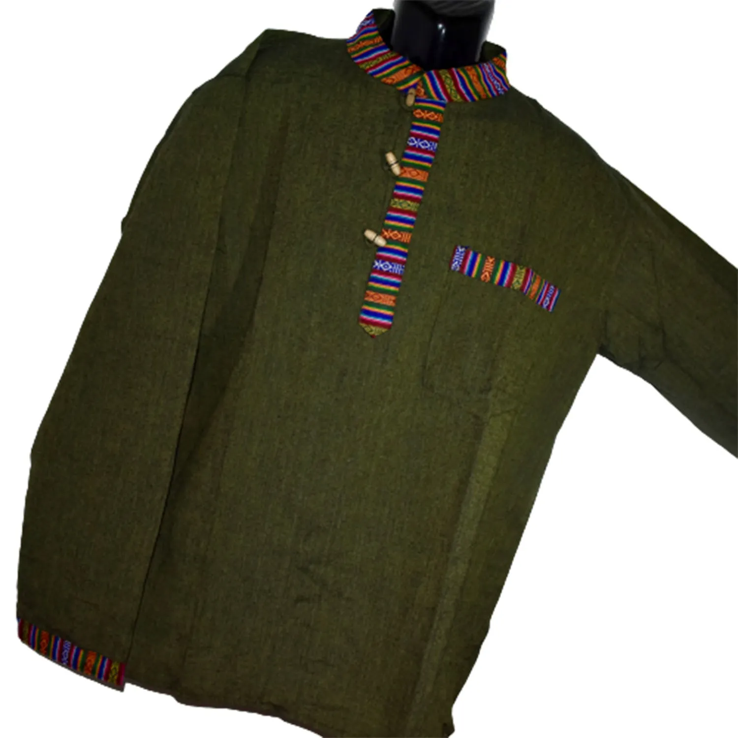 Nepalese Long Sleeve Coloured Collar Kurta Shirt