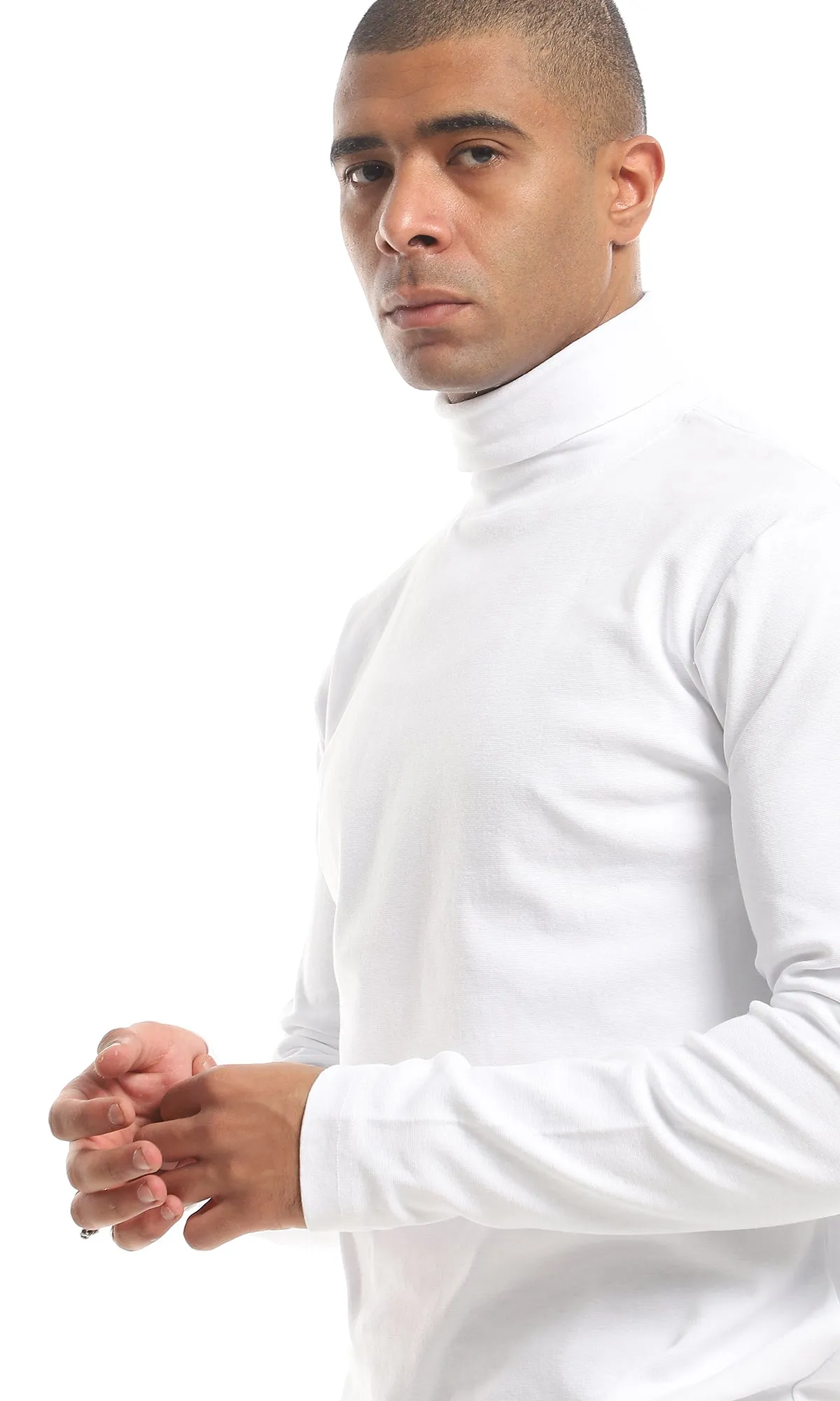 O159796 Turtle Neck Plain Long Sleeves T-Shirt - White
