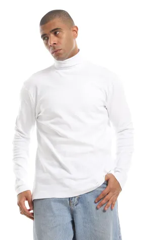 O159796 Turtle Neck Plain Long Sleeves T-Shirt - White