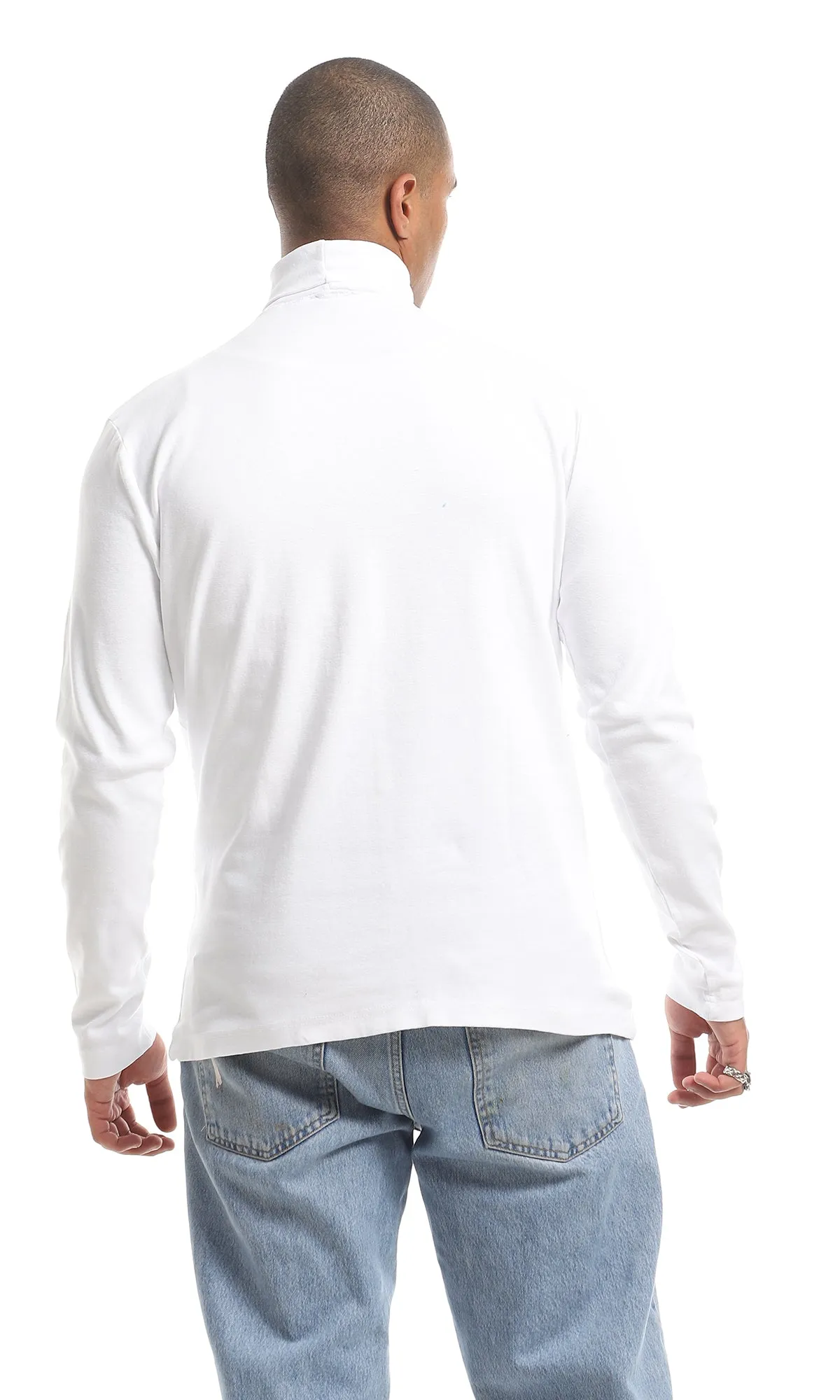O159796 Turtle Neck Plain Long Sleeves T-Shirt - White