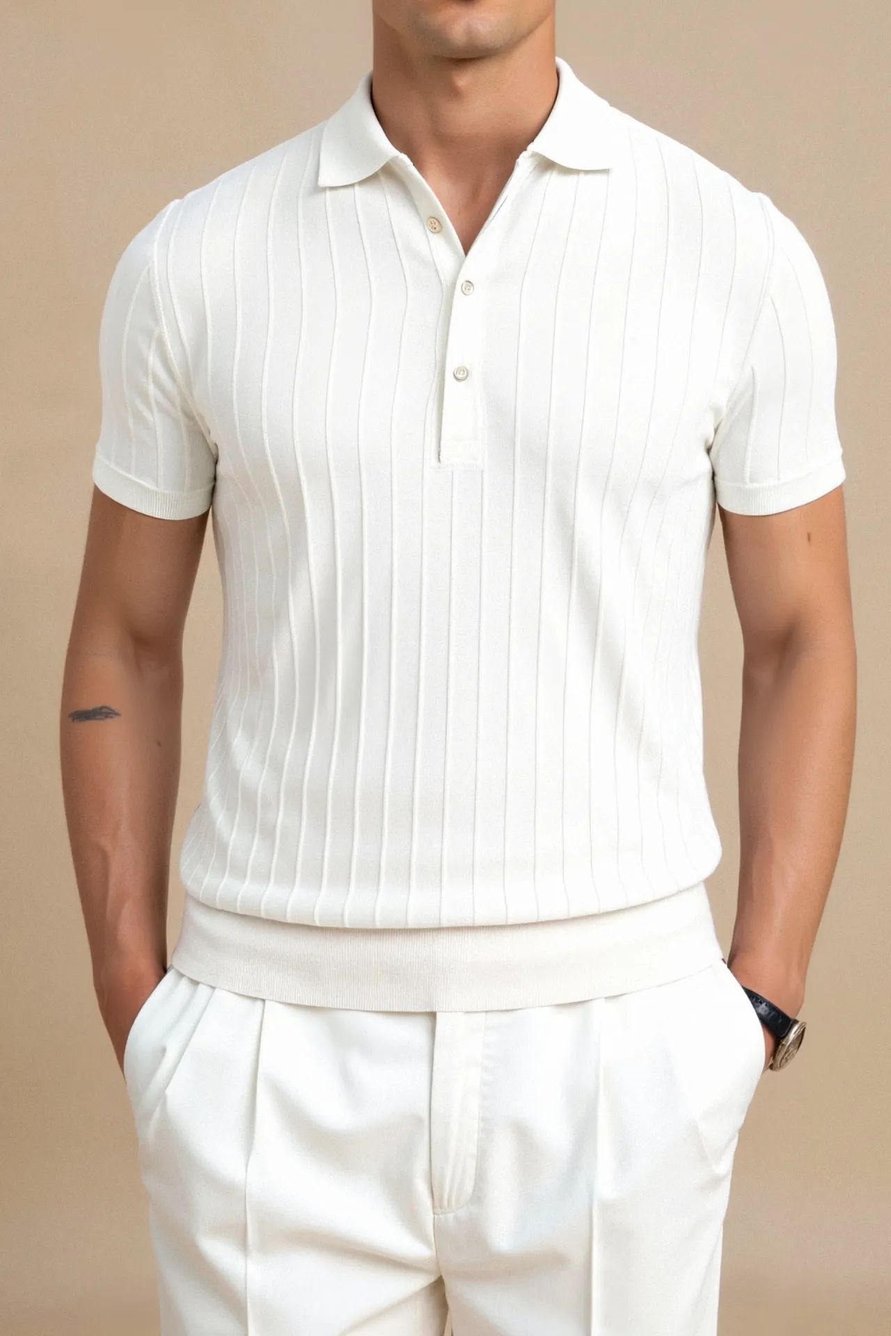 Old Money Vertical Striped Chic Button Up Polo T-Shirt
