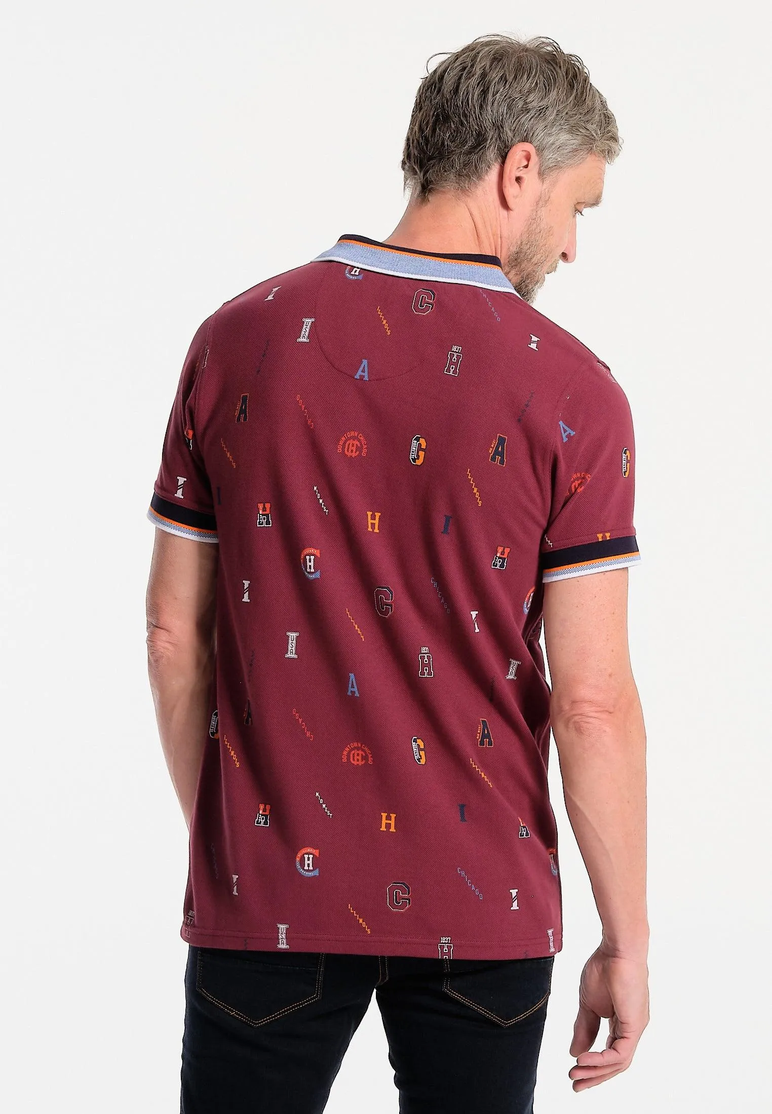 Polo homme bordeaux, imprimé lettres