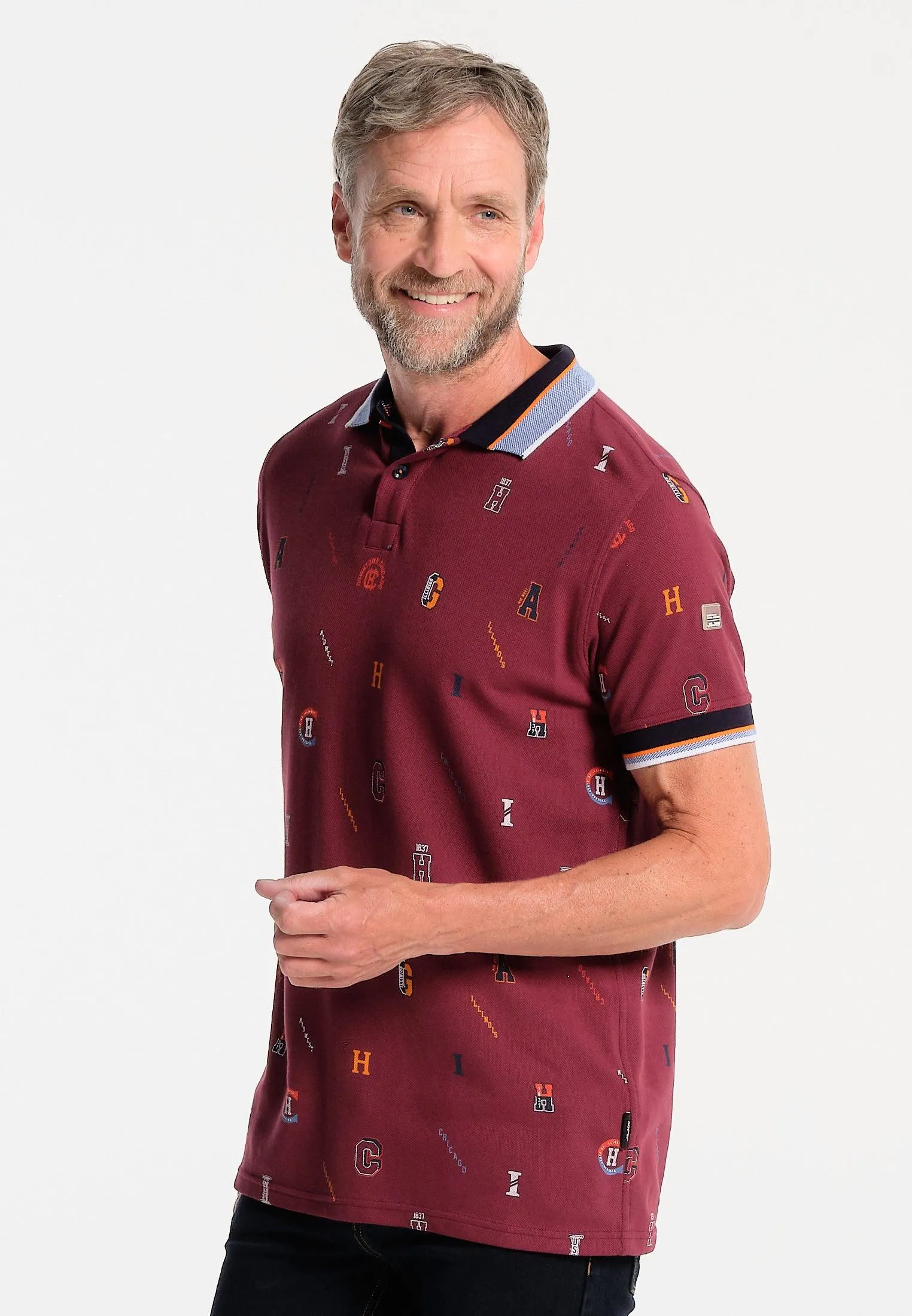 Polo homme bordeaux, imprimé lettres