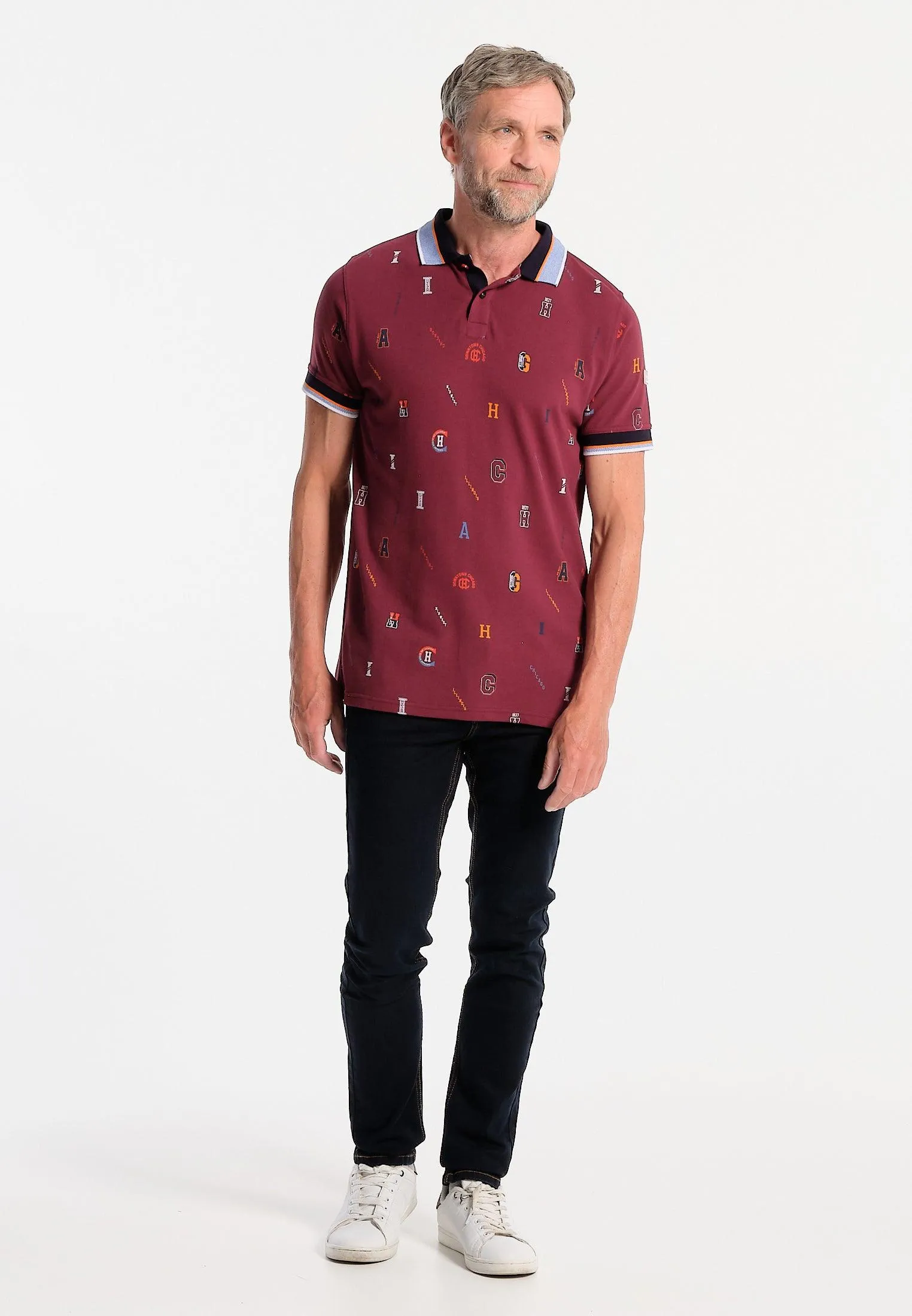 Polo homme bordeaux, imprimé lettres