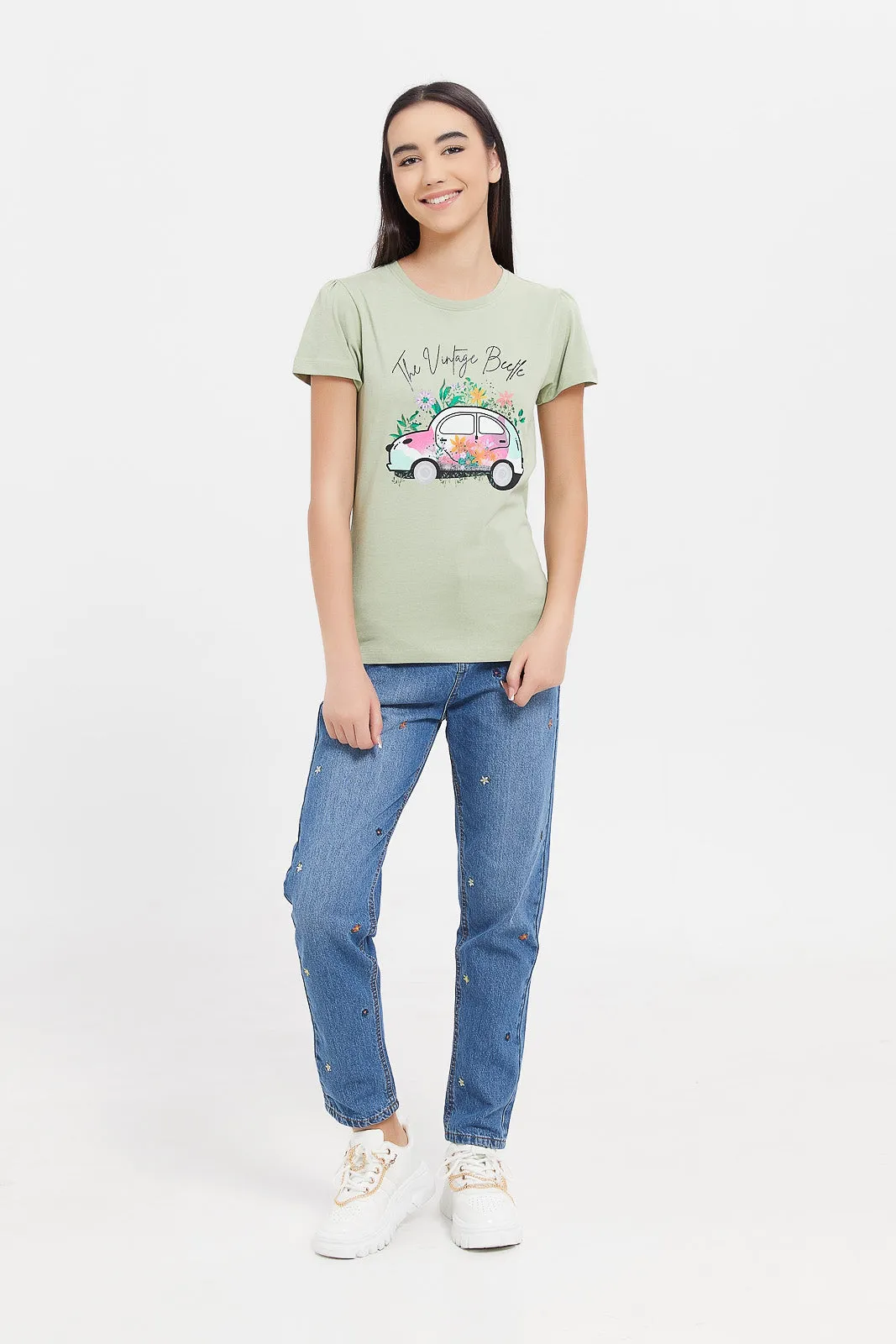 Senior Girls Grey Graphic T-Shirt
