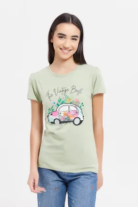 Senior Girls Grey Graphic T-Shirt