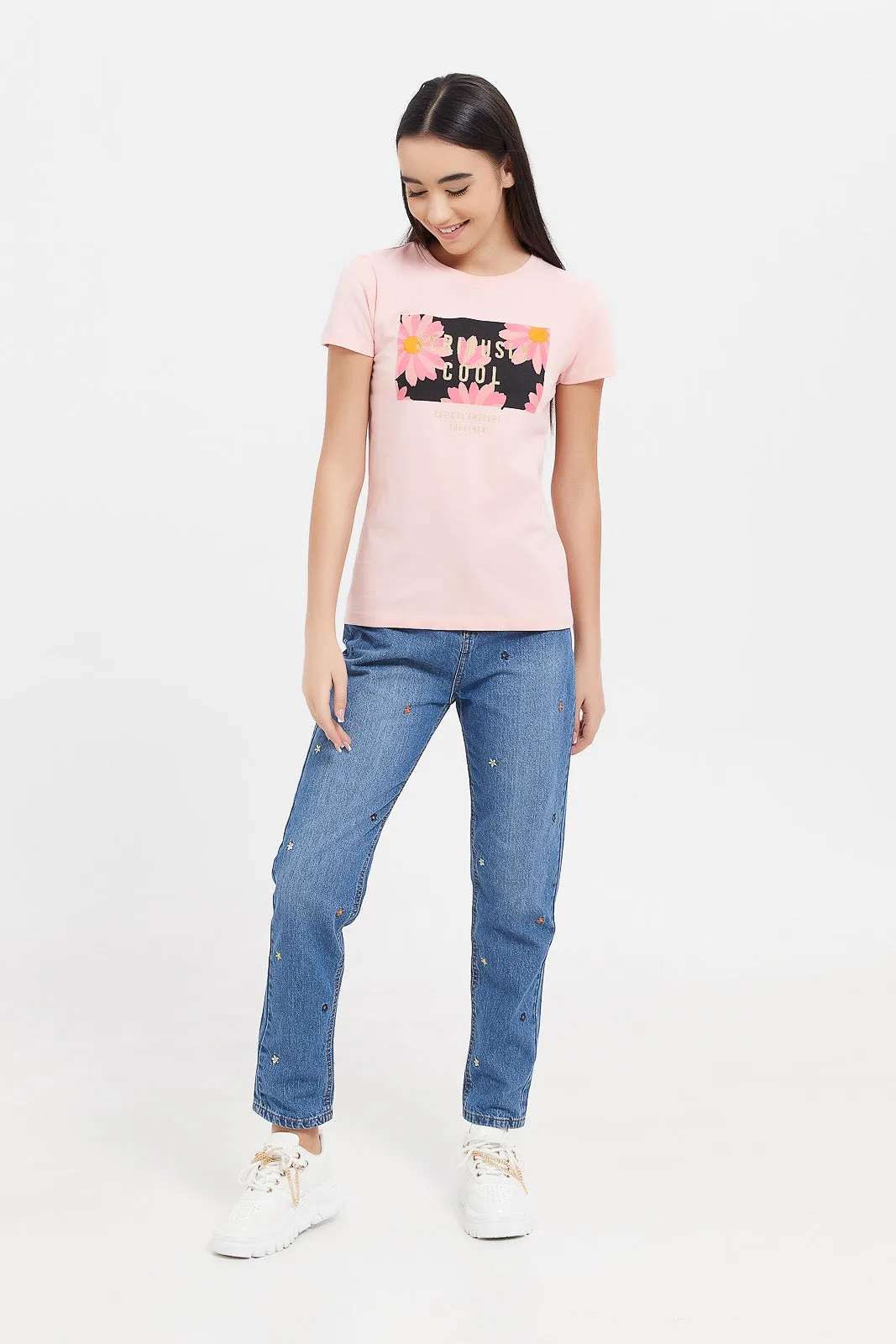 Senior Girls Pink Graphic T-Shirt
