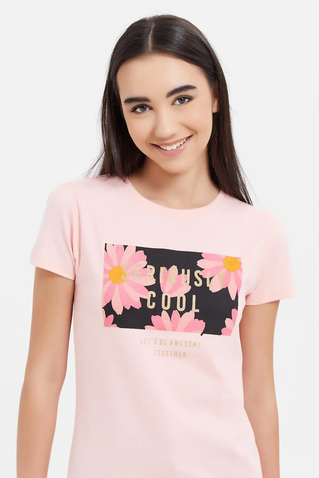 Senior Girls Pink Graphic T-Shirt