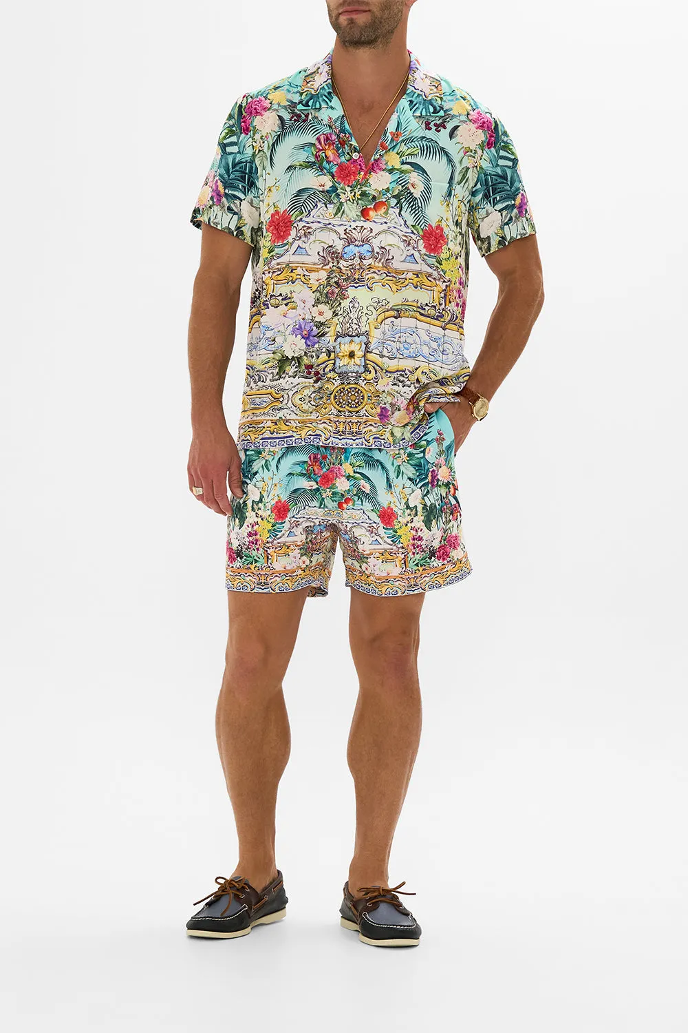 SHORT SLEEVE CAMP COLLARED SHIRT GARDENS OF QUELUZ