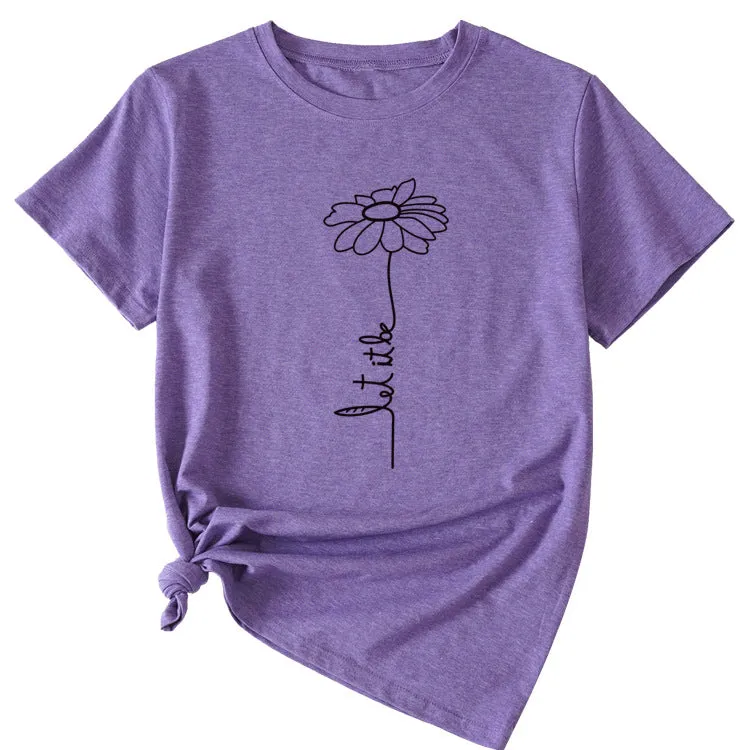Simple Flower PaT-ShirtT-Shirtern LeT-Shirt IT-Shirt Be Casual ShorT-Shirt-sleeved Female T-Shirt