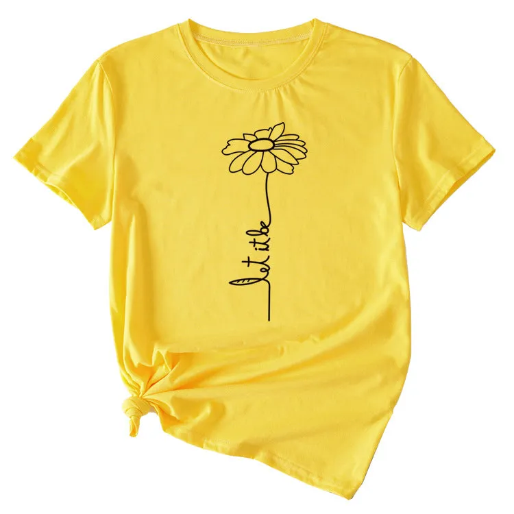 Simple Flower PaT-ShirtT-Shirtern LeT-Shirt IT-Shirt Be Casual ShorT-Shirt-sleeved Female T-Shirt