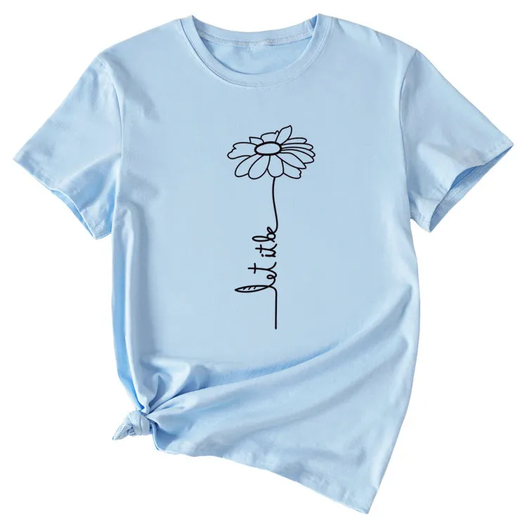 Simple Flower PaT-ShirtT-Shirtern LeT-Shirt IT-Shirt Be Casual ShorT-Shirt-sleeved Female T-Shirt