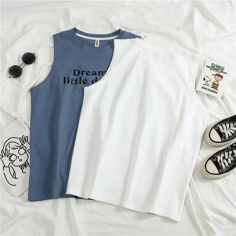 Sleeveless T-Shirt Women Summer Outdoor Korean Student Basketball Loose BF Tops Tank Top