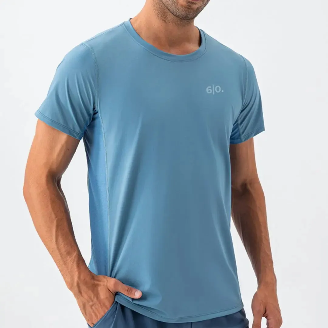 Super elastic dark blue short sleeve t-shirts for men