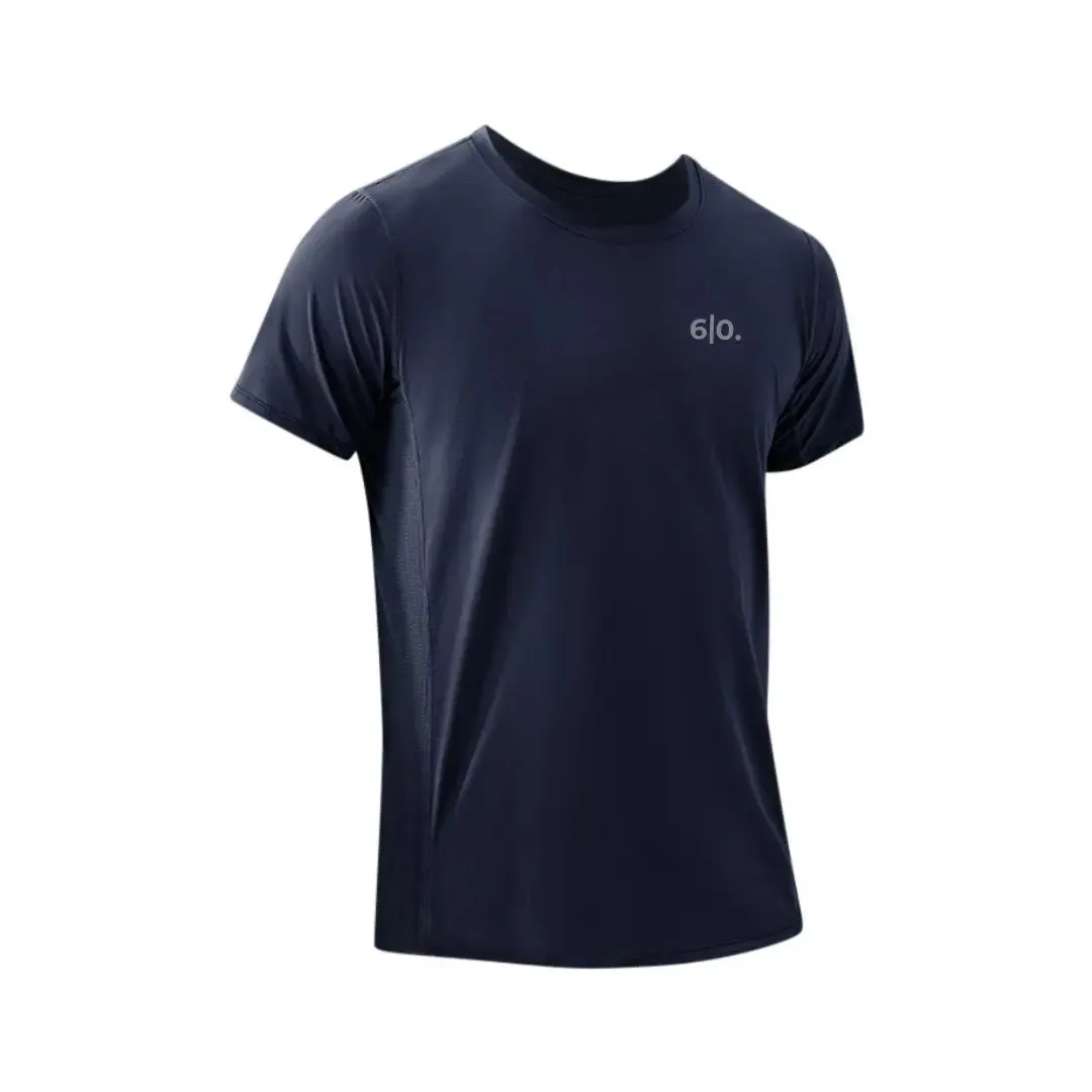Super elastic dark blue short sleeve t-shirts for men