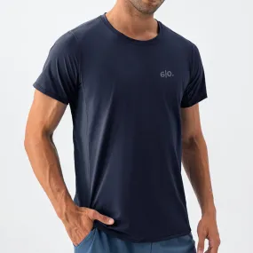 Super elastic dark blue short sleeve t-shirts for men