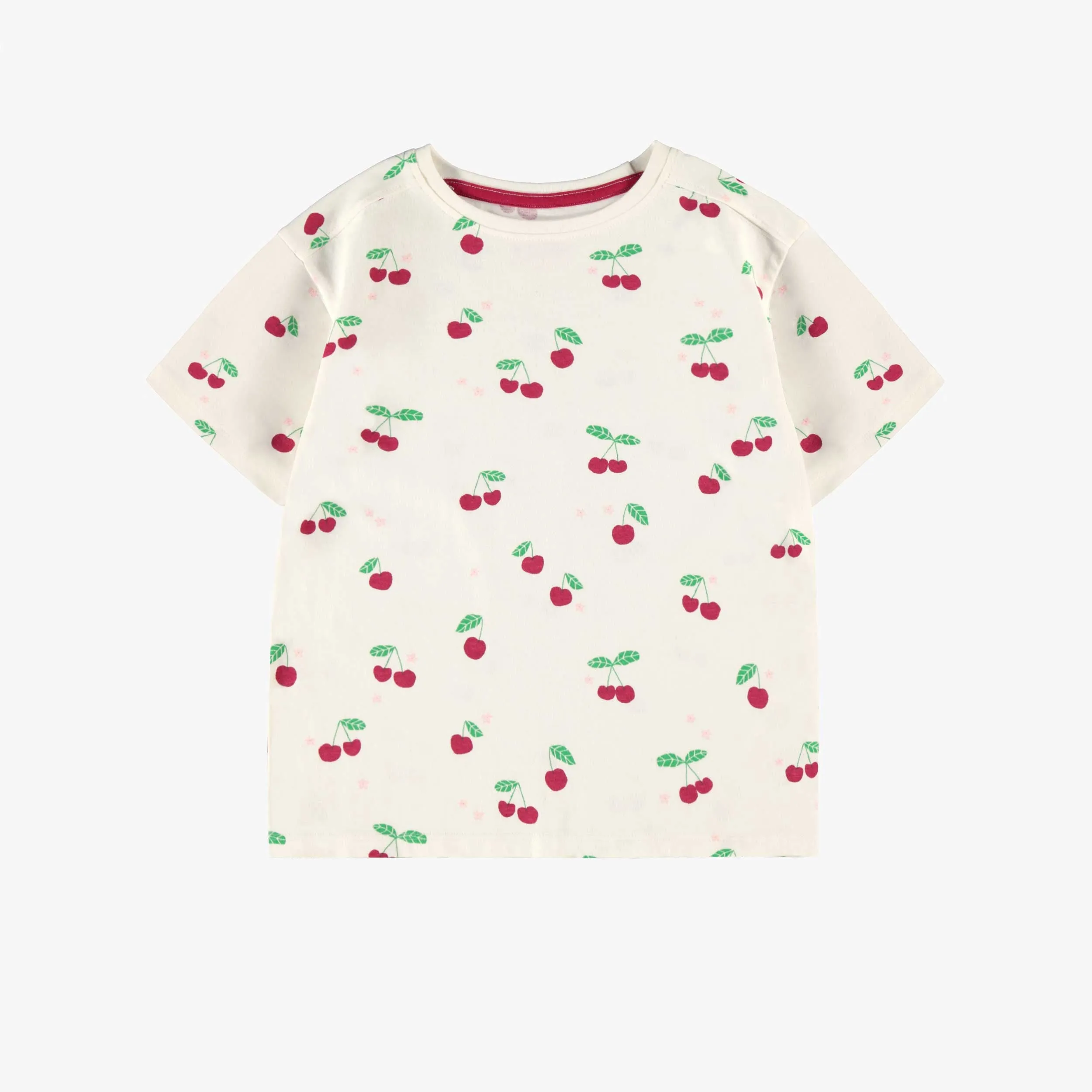 T-shirt crème à motifs de cerises, enfant  || Cream T-shirt with cherry all over print, child