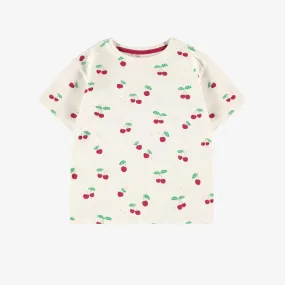 T-shirt crème à motifs de cerises, enfant  || Cream T-shirt with cherry all over print, child