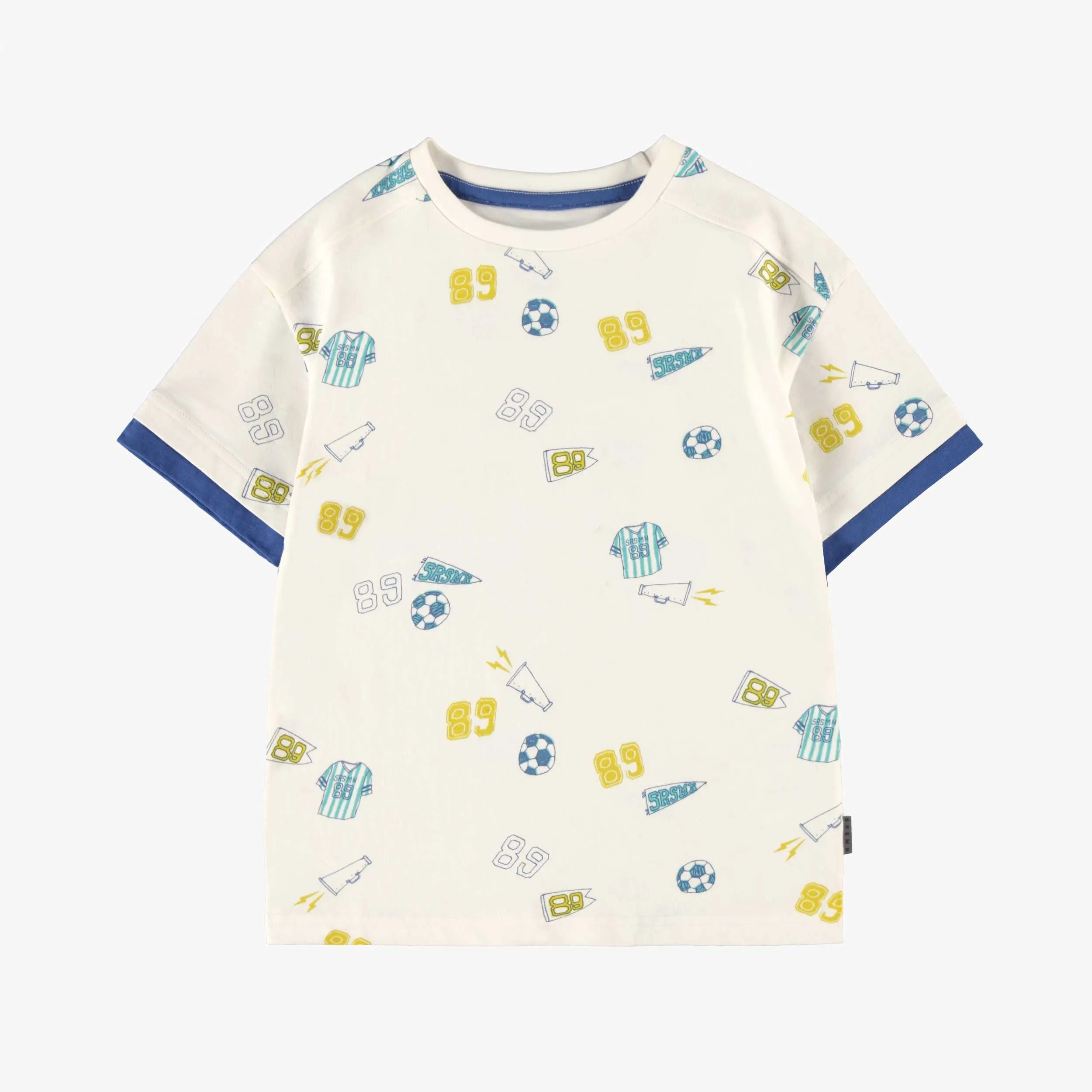 T-shirt crème à motifs, enfant  || Cream T-shirt with all over print, child