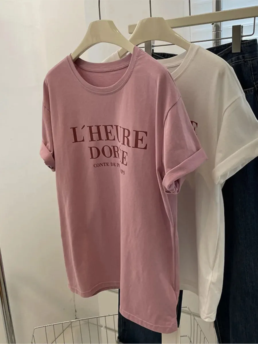 TAVIMART  -  Classic Letter Print T-shirts For Women Round Neck Chic Short Sleeve Thin Tops Tees Summer New Casual Fashion T-shirt 2024
