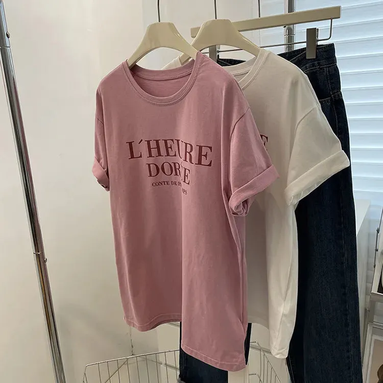 TAVIMART  -  Classic Letter Print T-shirts For Women Round Neck Chic Short Sleeve Thin Tops Tees Summer New Casual Fashion T-shirt 2024