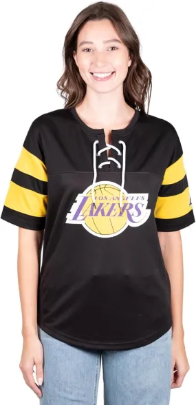 Ultra Game NBA Official Women's Super Soft Mesh Lace-up Jersey Shirt, Los Angeles Lakers, Black|Los Angeles Lakers