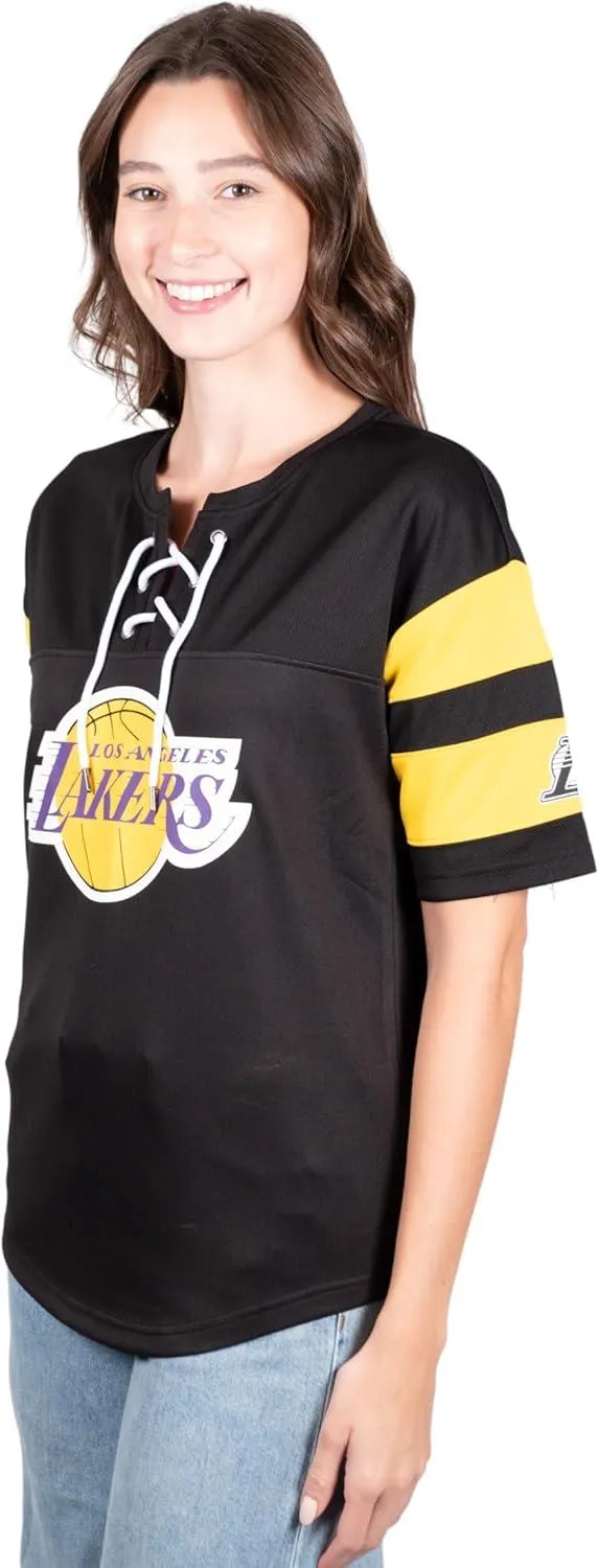 Ultra Game NBA Official Women's Super Soft Mesh Lace-up Jersey Shirt, Los Angeles Lakers, Black|Los Angeles Lakers