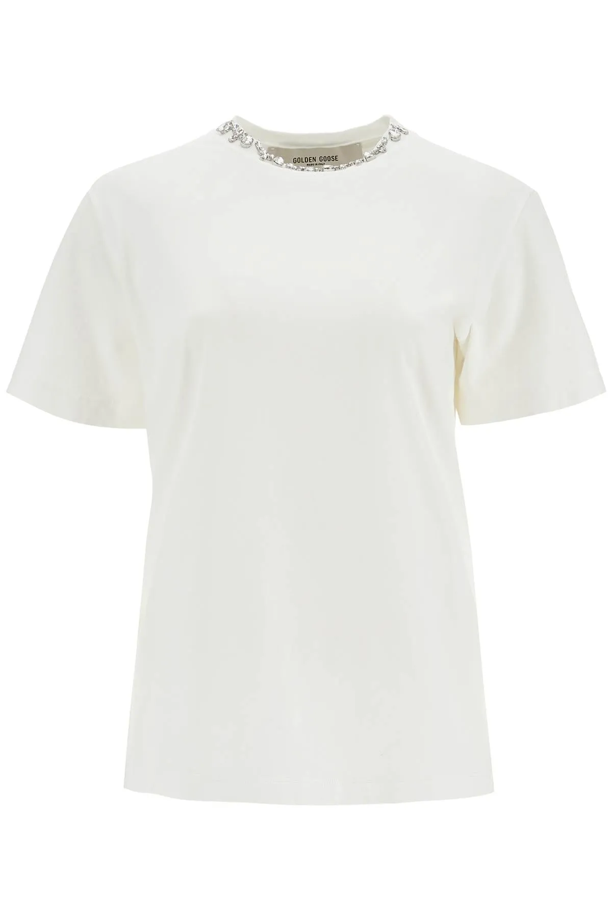 VINTAGE WHITE COTTON T-SHIRT WITH RHINESTONE EMBROIDERY