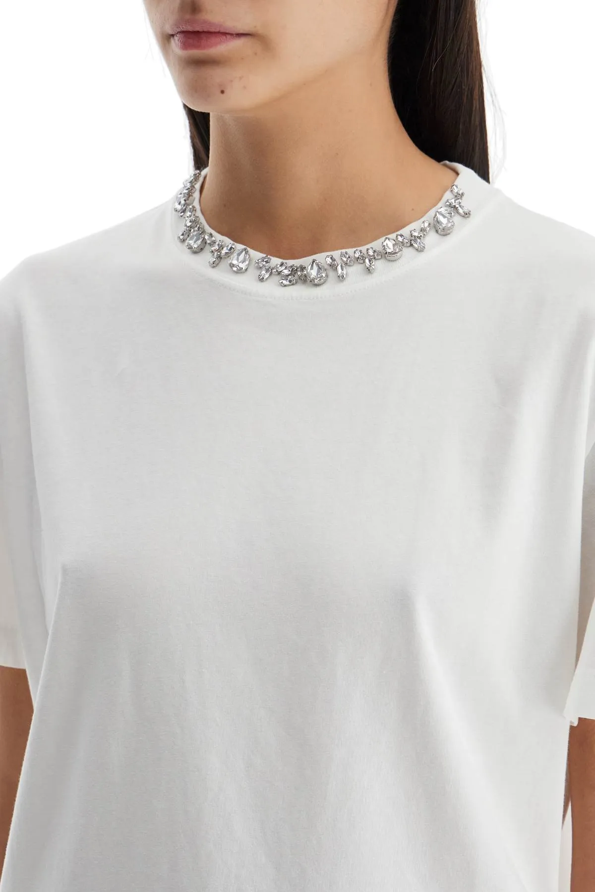 VINTAGE WHITE COTTON T-SHIRT WITH RHINESTONE EMBROIDERY