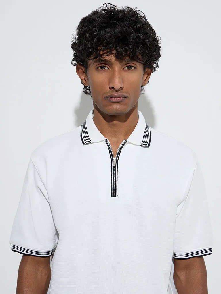 WES Casuals White Relaxed-Fit Polo T-Shirt