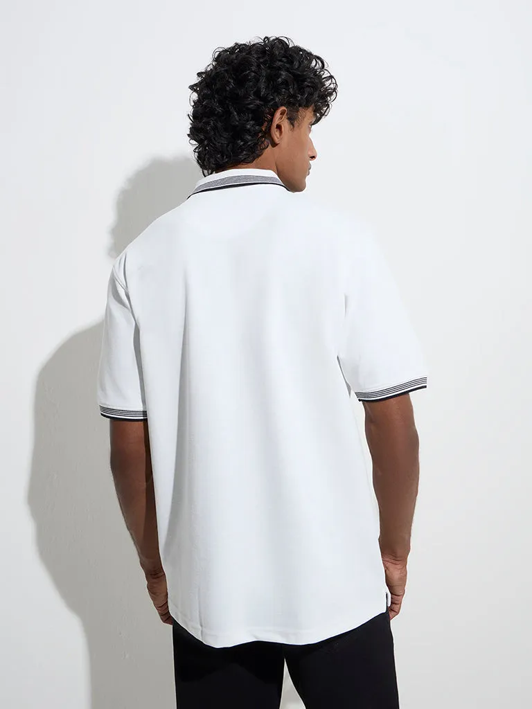 WES Casuals White Relaxed-Fit Polo T-Shirt