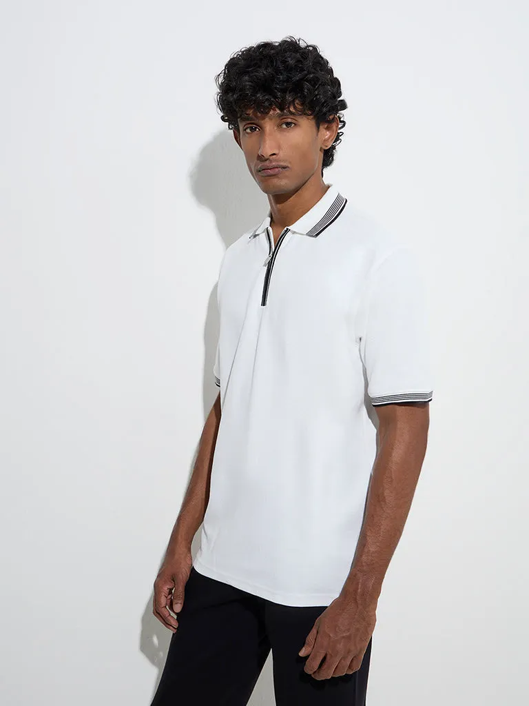 WES Casuals White Relaxed-Fit Polo T-Shirt