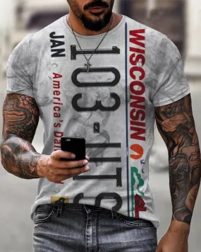 Wisconsin License Plate Print Casual T-Shirt