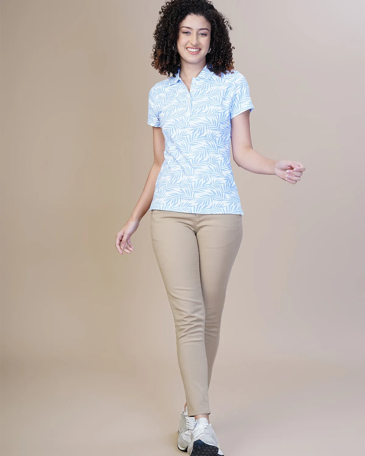 Women Fresh Sky Floral Polo T-Shirt