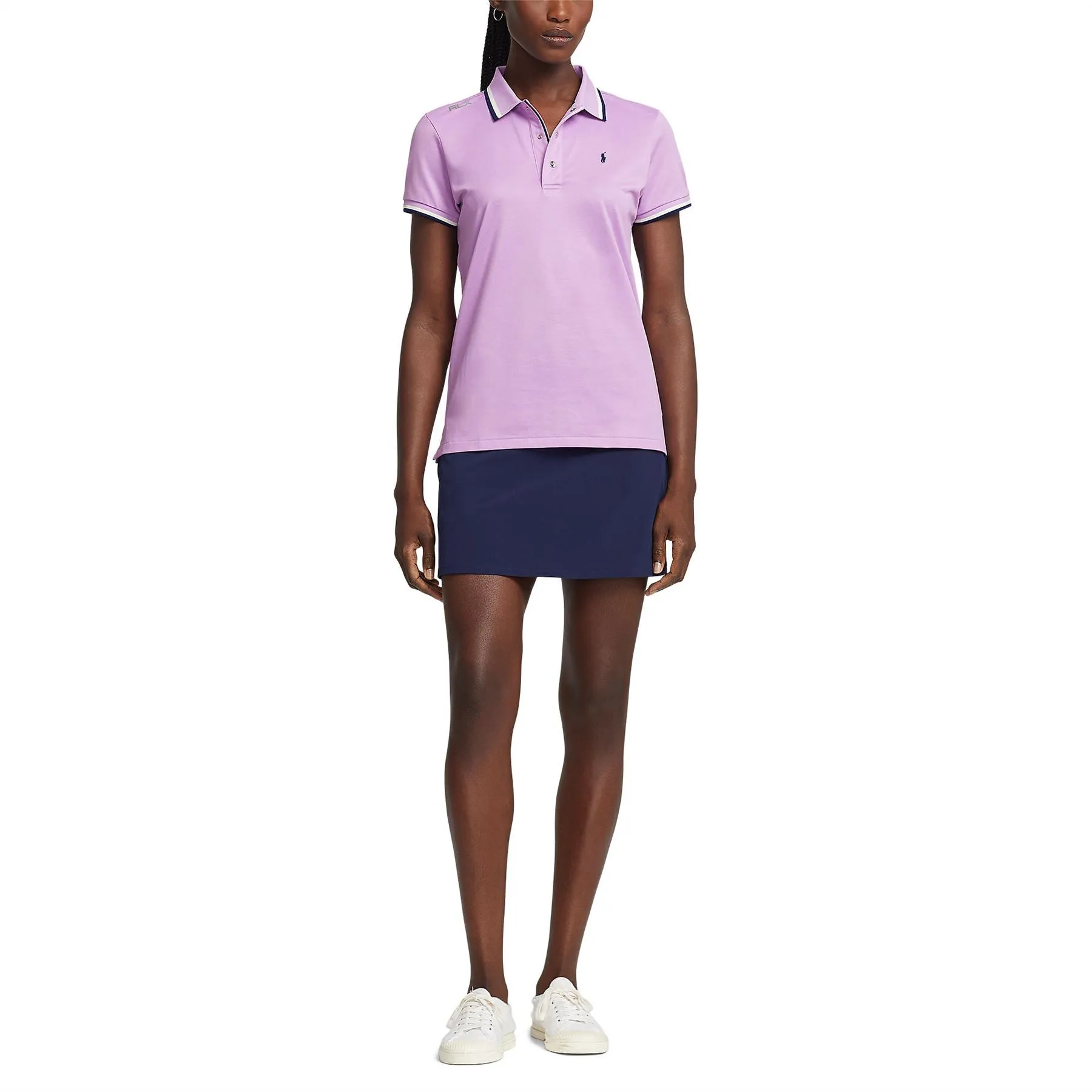 Womens Tailored Fit Jersey Polo Shirt Light Mauve/French Navy/Chic Cream - AW23