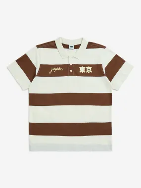 Y&F Kids Brown Stripe Printed Cotton Polo T-Shirt