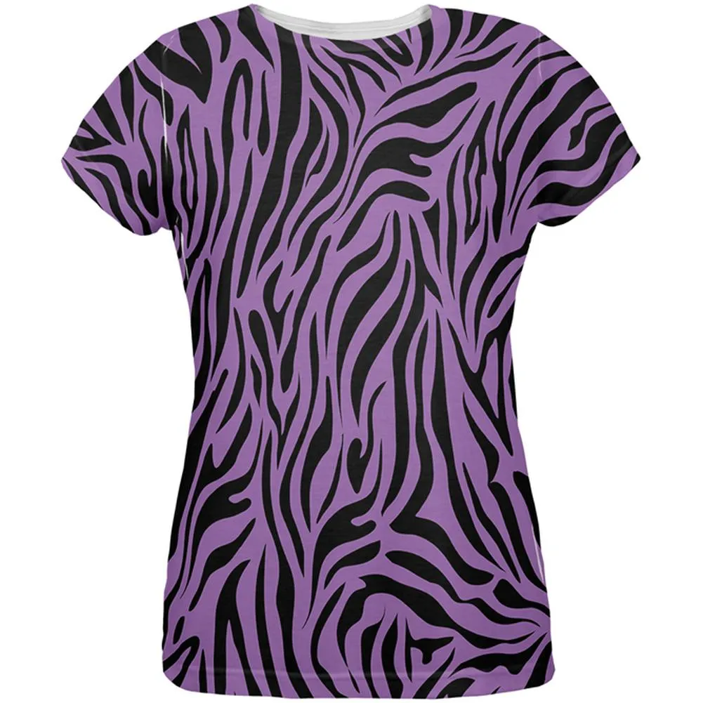 Zebra Print Purple All Over Womens T-Shirt