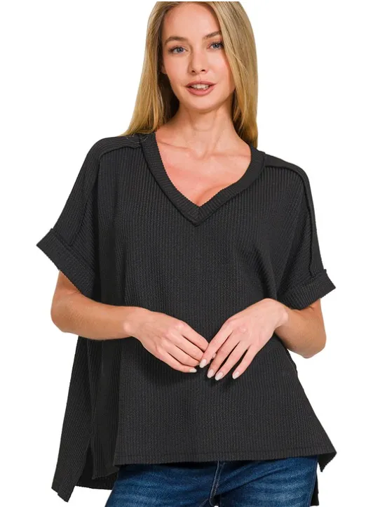 ZEN Hi-Low V Neck Top Black