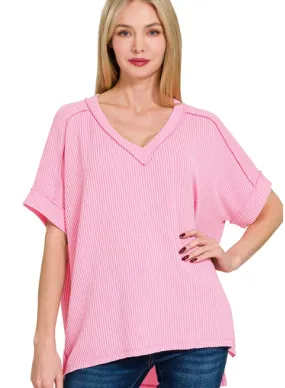 ZEN Hi-Low V Neck Top Pink