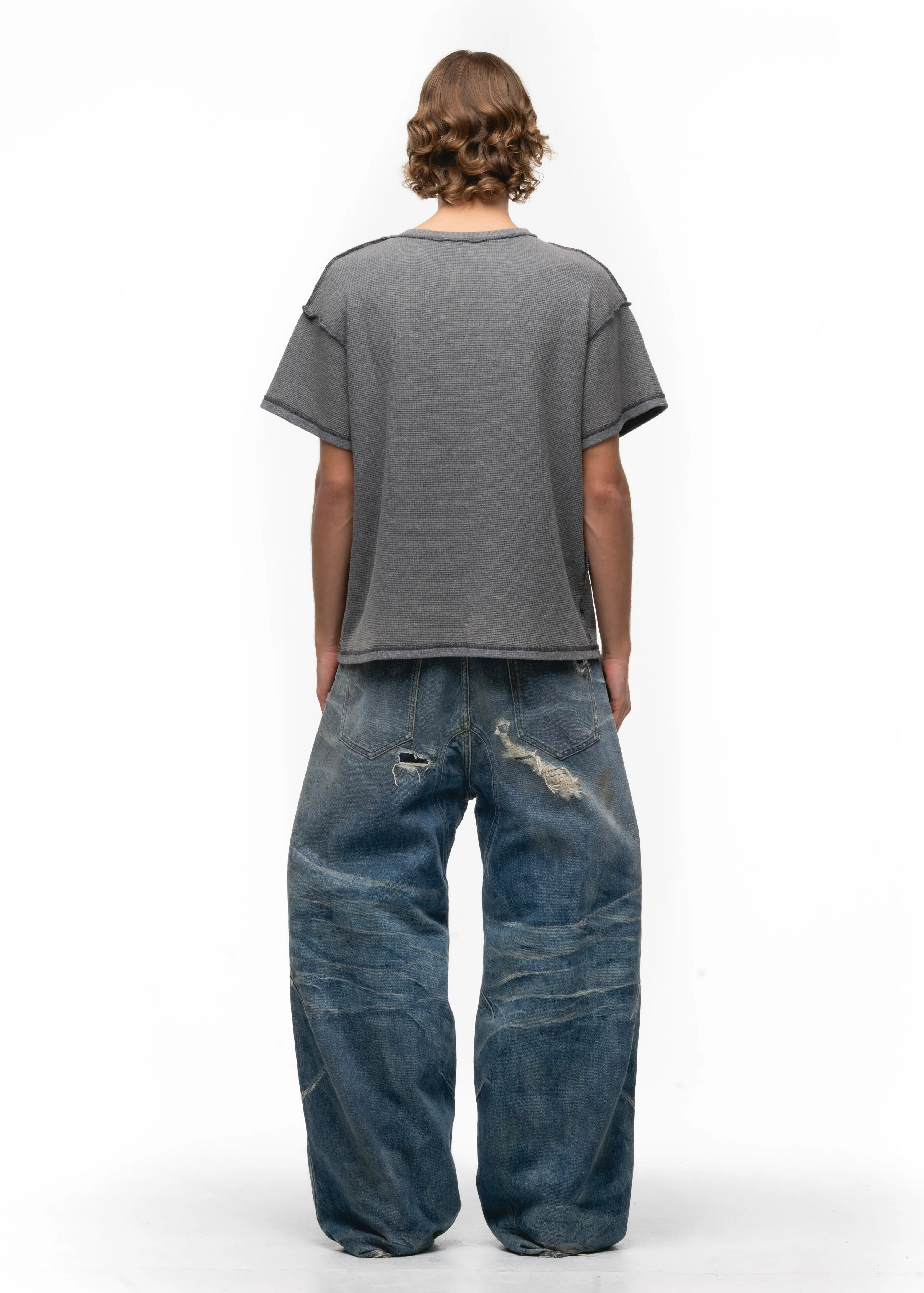 ZIKKURAT SUNFADE WAFFLE COTTON T-SHIRT GREY